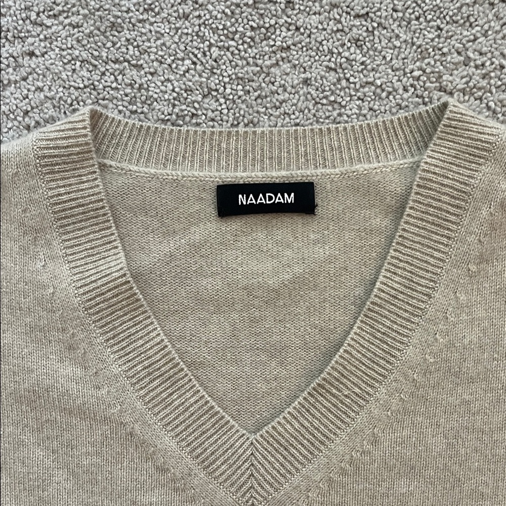 Naadam Women's V-Neck Cashmere Sweater in Beige - Picture 3 of 8